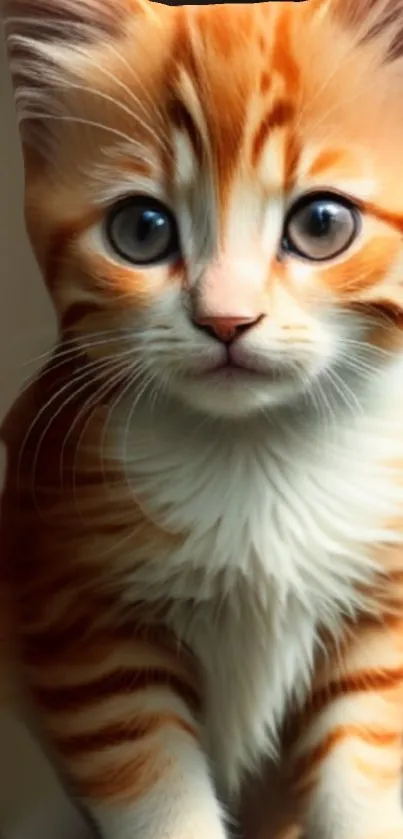 Adorable ginger kitten with big eyes, perfect as a mobile wallpaper.