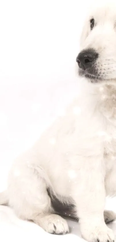 Golden Retriever puppy sitting on a white background, looking adorable.