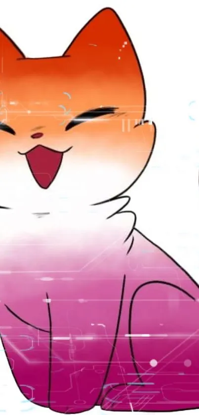 Adorable cartoon cat with orange to pink gradient fur and a playful expression.