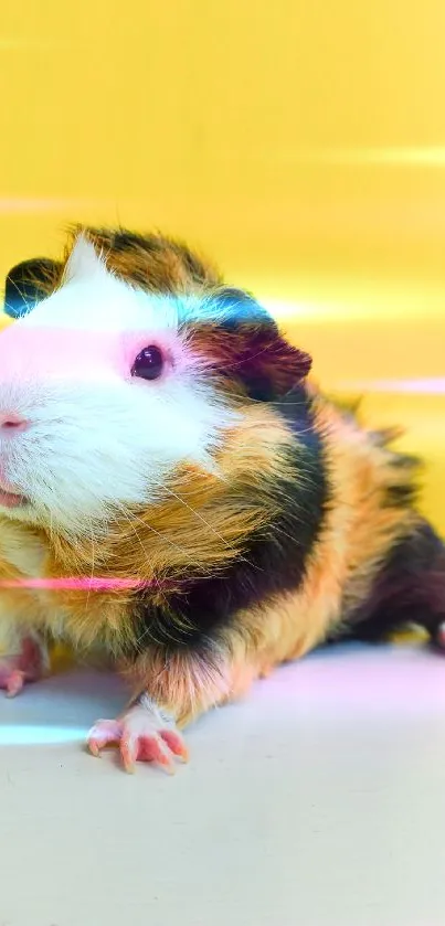 Adorable guinea pig with yellow backdrop.