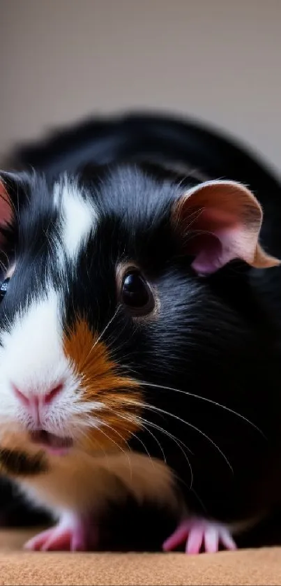 Cute guinea pig with black fur on a soft background.