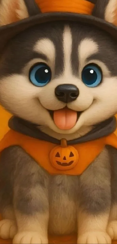 Cute cartoon puppy in Halloween costume.