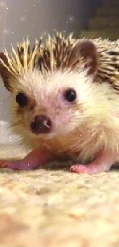 Adorable hedgehog on carpet mobile wallpaper.