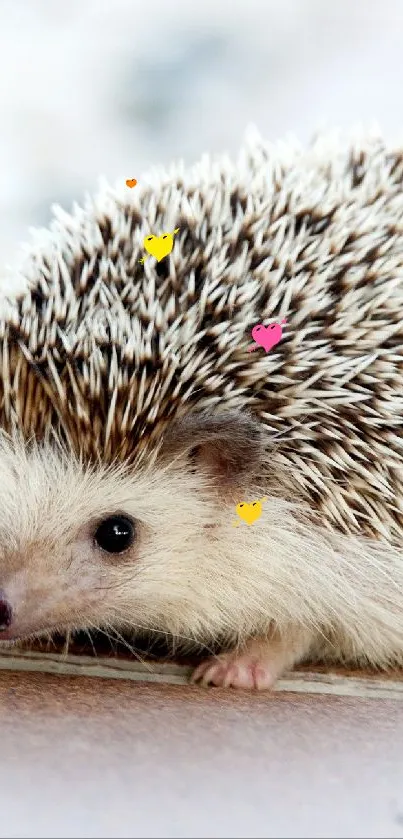 Adorable hedgehog resting on outdoor tiles.