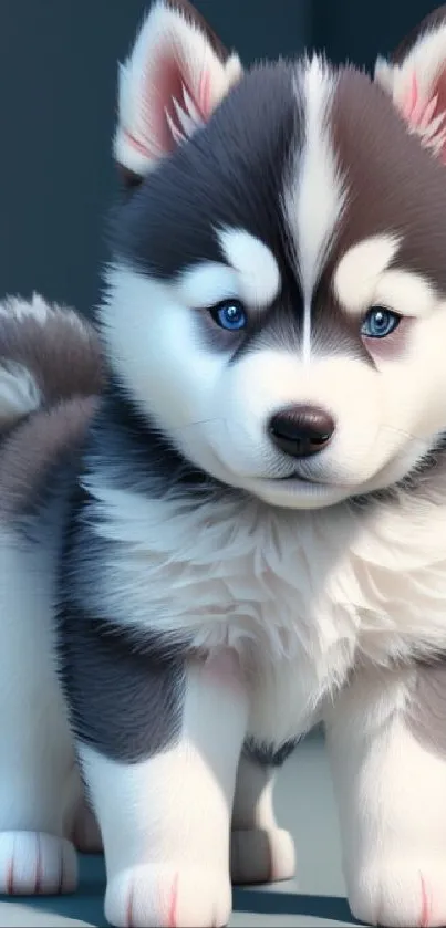 Cute husky puppy digital art wallpaper with a fluffy gray and white coat.