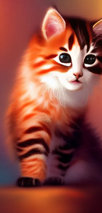 Adorable orange tabby kitten artwork with vibrant and playful colors.