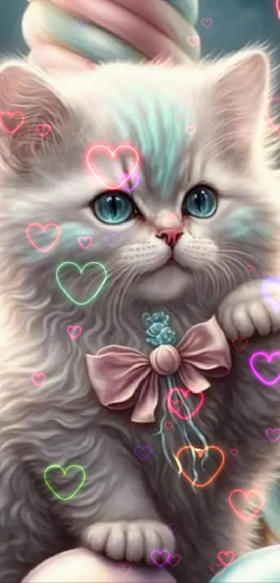 Adorable kitten in pastel candy wonderland