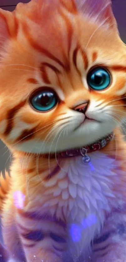 Cute orange kitten with blue eyes in digital art style.