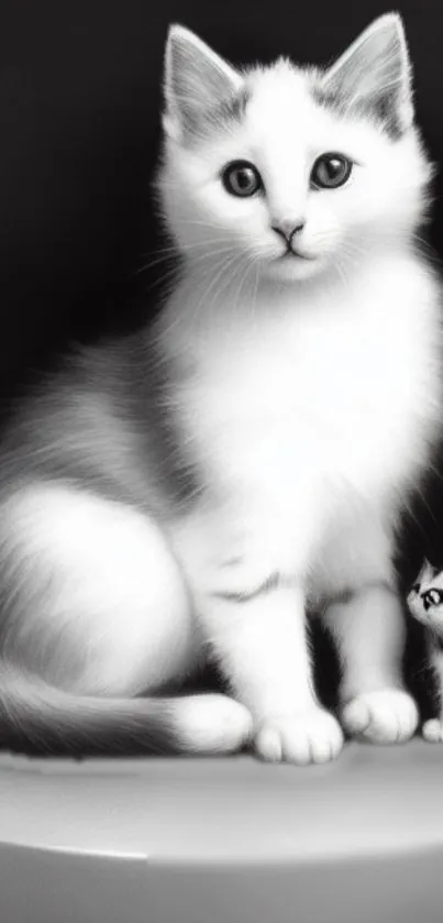 Black and white wallpaper featuring two cute kittens.