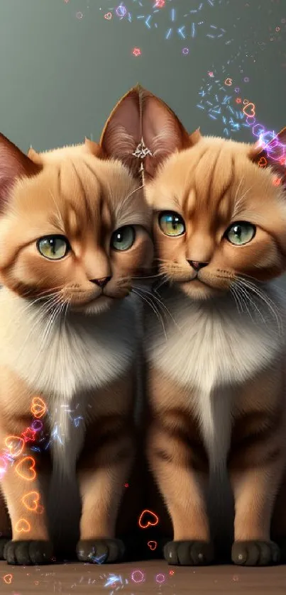 Two adorable kittens sitting together with soft fur and enchanting eyes.