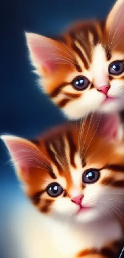 Adorable kittens with blue eyes on a calming blue background.