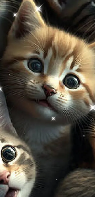 Adorable kittens group with big eyes, perfect for mobile wallpaper.