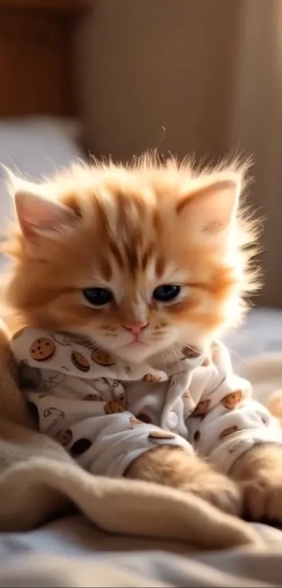 Adorable fluffy kitten wearing a cute outfit.