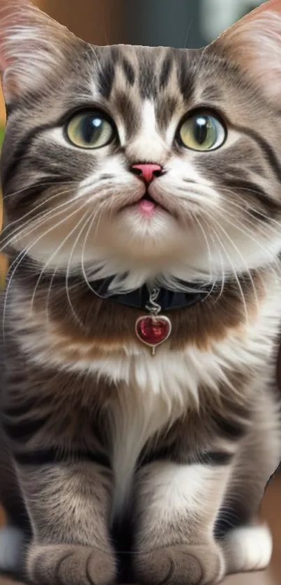 Adorable tabby kitten with big eyes, perfect for mobile wallpaper.