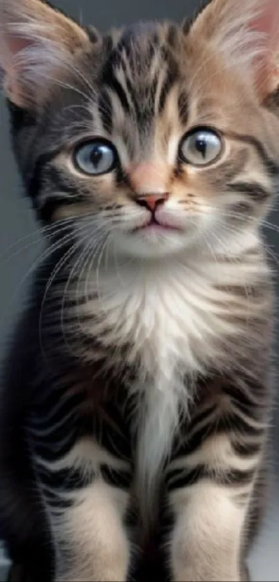 Adorable tabby kitten with striking blue eyes mobile wallpaper.