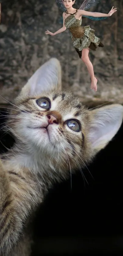 Cute kitten climbing a chain in a cozy setting, perfect for mobile wallpaper.
