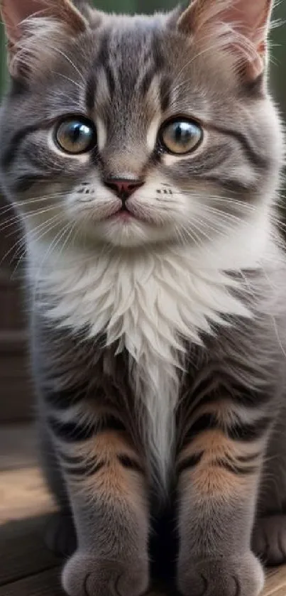 Adorable gray and white kitten with big eyes