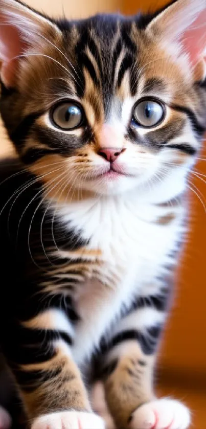 Adorable kitten with striped fur in a mobile wallpaper.