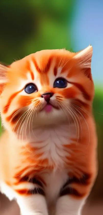 Adorable orange kitten with blue eyes, perfect mobile wallpaper.