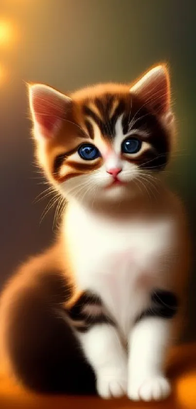 Adorable kitten with blue eyes on a cozy background.