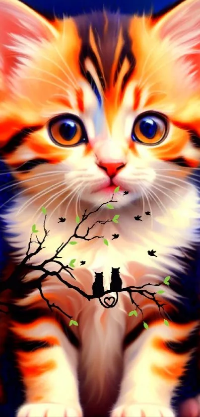 Cute orange kitten with vibrant colors and playful design.