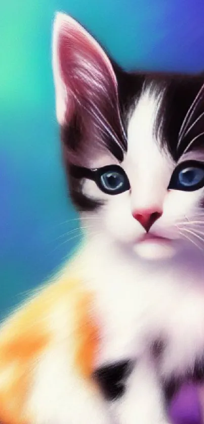 Adorable kitten art wallpaper with vibrant colors and details.