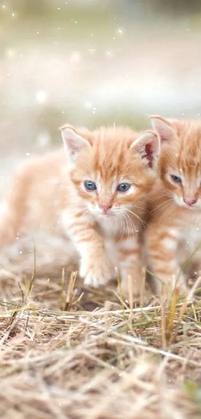 Two adorable kittens on grassy ground for mobile wallpaper.