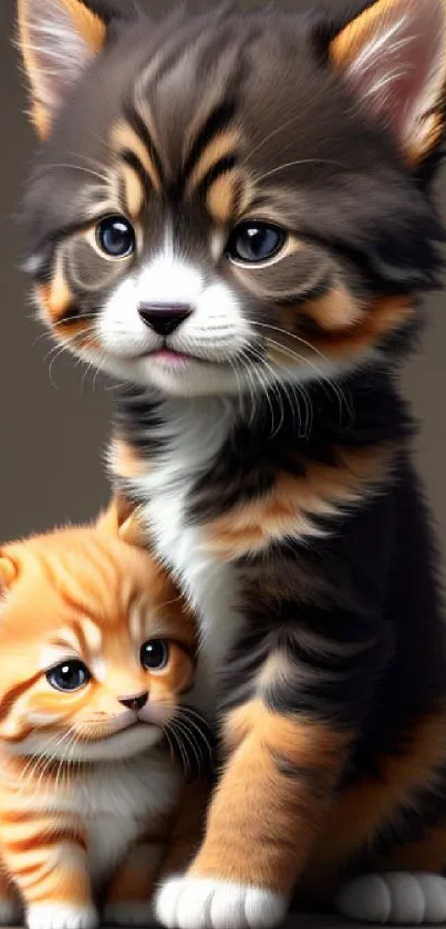 Adorable kittens mobile wallpaper with soft fur and warm colors.