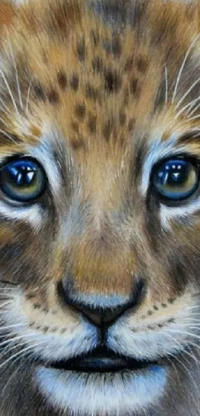 Realistic drawing of a cute lion cub with expressive eyes and detailed fur.