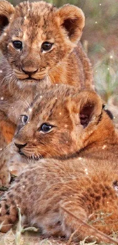 Two adorable lion cubs in their natural habitat.