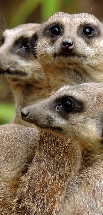 Group of adorable meerkats in their natural habitat, showcasing their curious expressions.