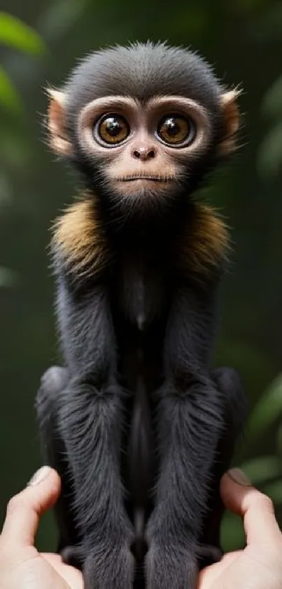 Cute monkey with big eyes sitting and looking curious, perfect for phone wallpaper.