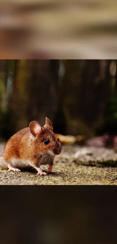 Cute mouse in a natural environment, perfect for nature-themed wallpaper.