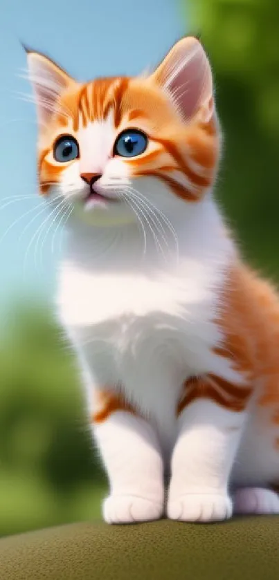 Cute orange kitten in nature background mobile wallpaper.