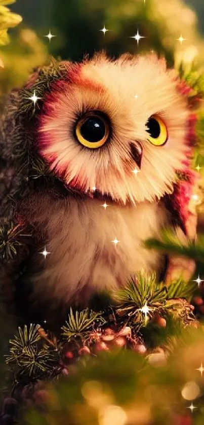 Charming owl perched in lush forest greenery, perfect for smartphone wallpaper.