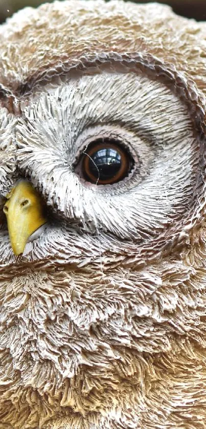 Realistic and cute owl in brown shades on a phone wallpaper, perfect for nature lovers.