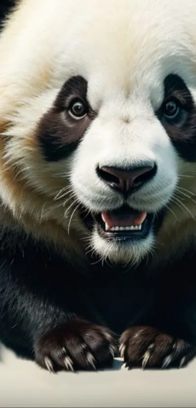 Close-up of an adorable panda face with vibrant details and soft fur.