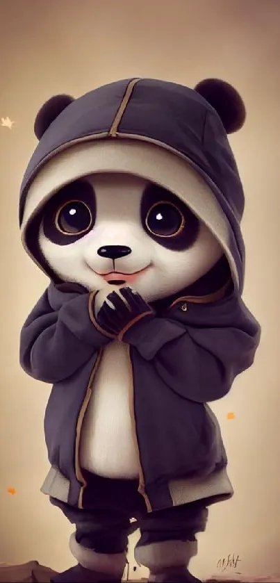 Adorable panda in hoodie with autumn leaves.