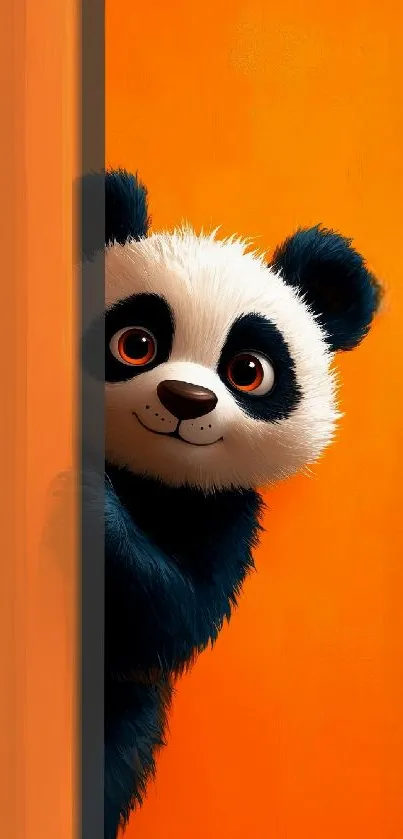 Cartoon panda peeking behind an orange wall