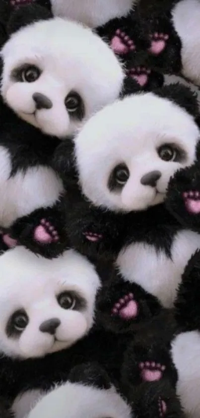 Adorable plush panda bears mobile wallpaper background.