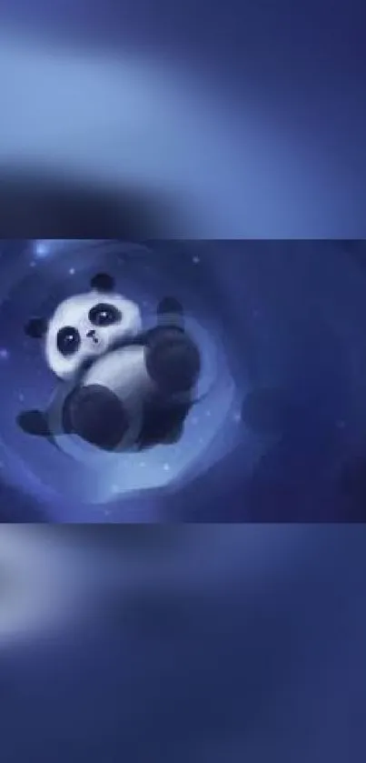 Adorable panda floating in a dreamy blue space, perfect for mobile wallpaper.