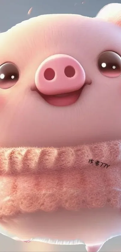 Adorable cartoon pig in pink knit sweater.