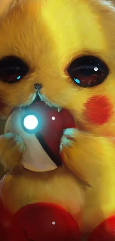 Cute 3D Pikachu with glowing Pokeball.