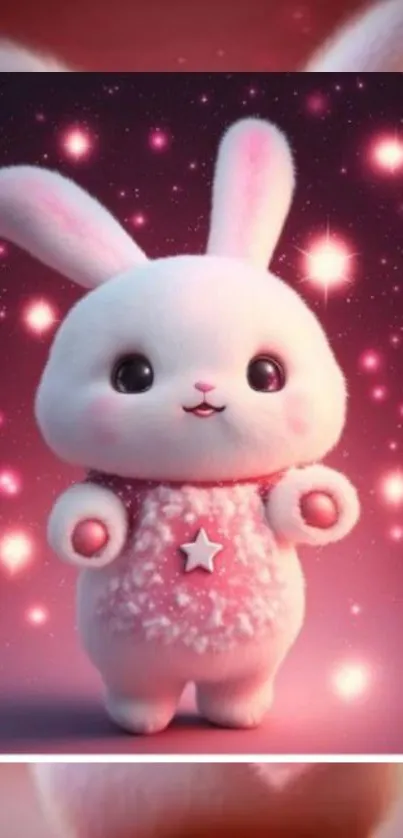 Adorable pink bunny with starry background.