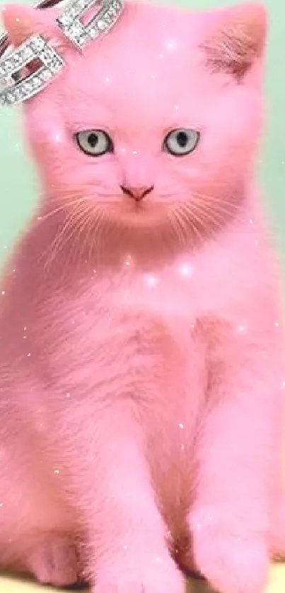 Adorable pink kitten with a ring, perfect for a mobile wallpaper.