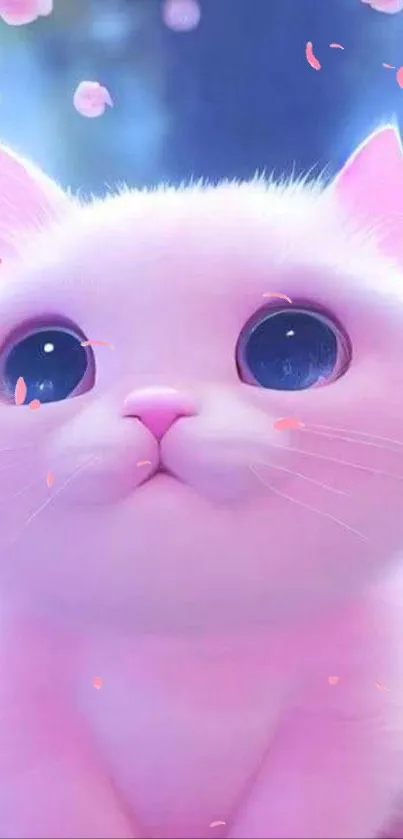 Adorable pink kitten with big eyes in cute anime style.