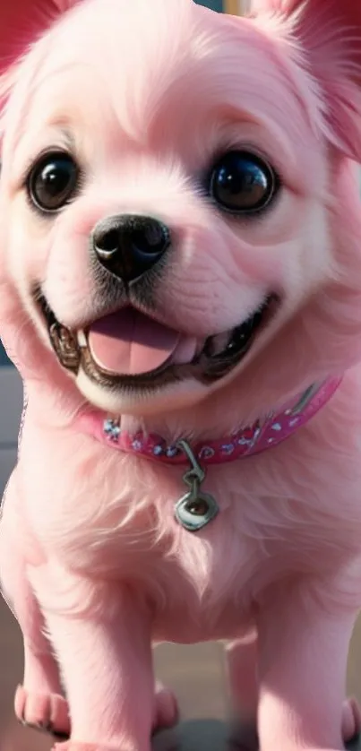 Adorable pink puppy with a joyful expression, perfect for phone wallpaper.