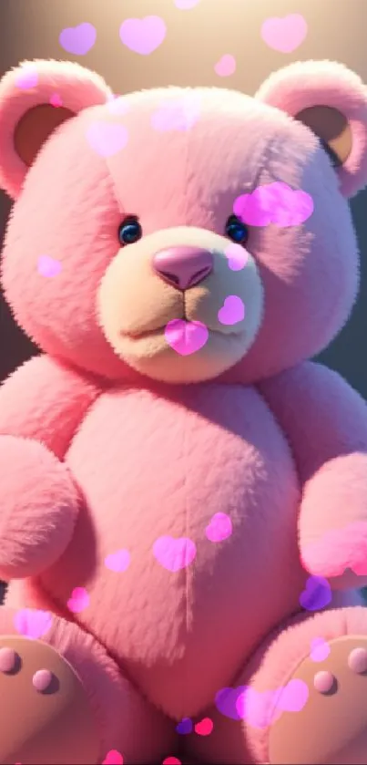 Cute pink teddy bear in soft lighting.
