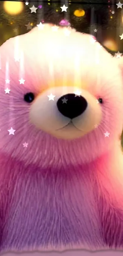 Adorable pink teddy bear with sparkling stars.
