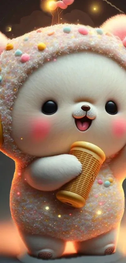 Adorable plush bear with pastel pink hues in cute mobile wallpaper.